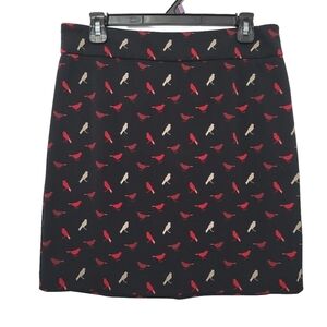 Vivienne Tam Black Cream Red Bird Print Skirt Size 10 Novelty Print‎ Stretch